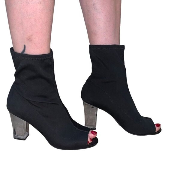 Parker & Sky Women's Ankle Booties Size 8.5 Satin Fabric Lucite Heels Peep Toe - Picture 4 of 7